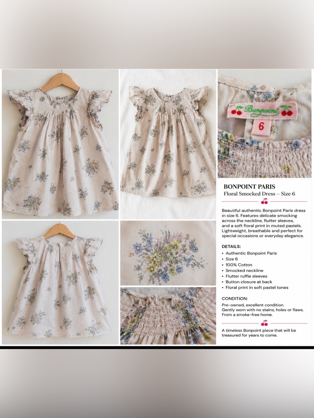 Bonpoint Paris Floral Smocked top – Size 6